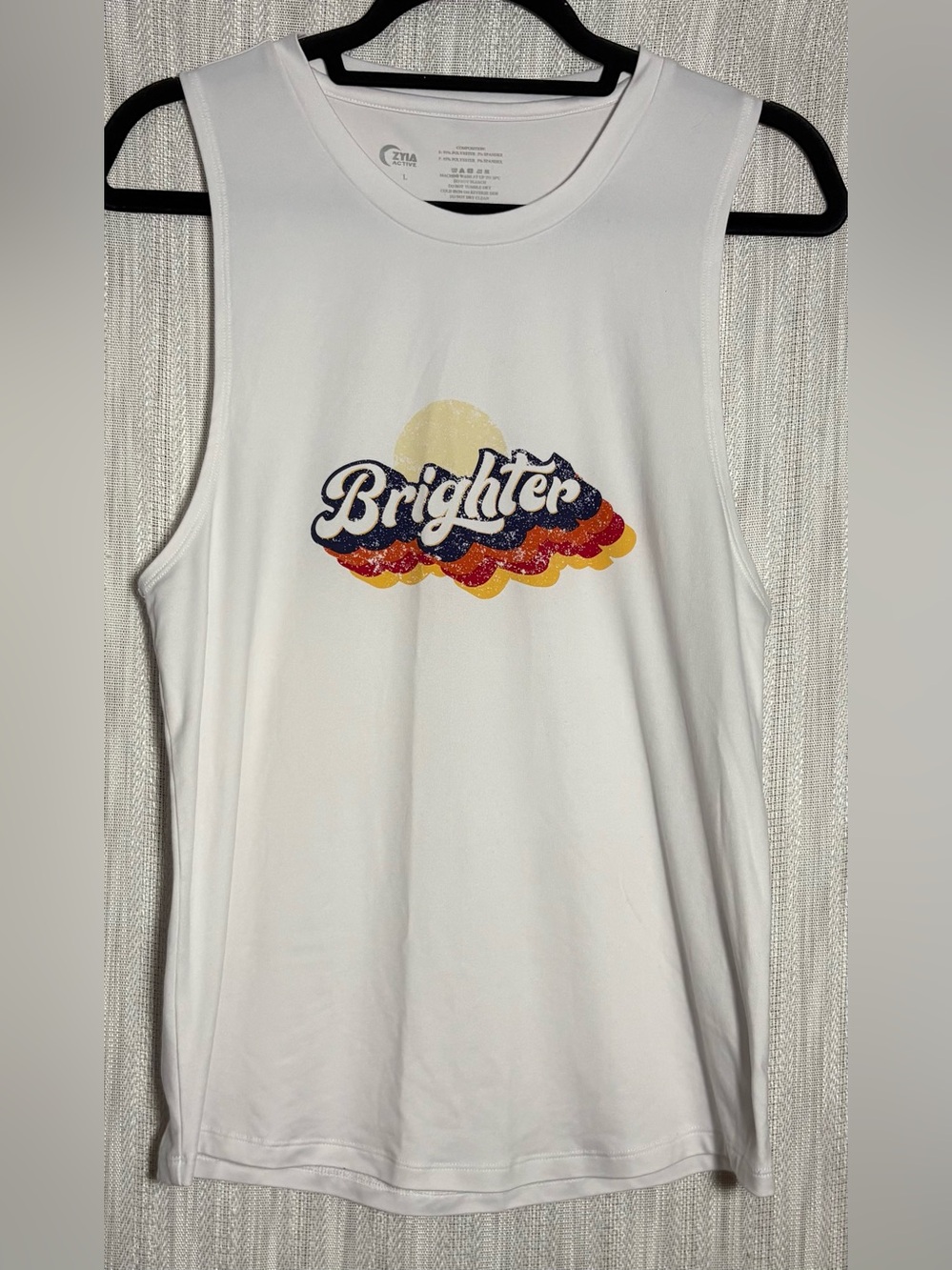 White Sleeveless Tank Top with Retro 'Brighter' Graphic